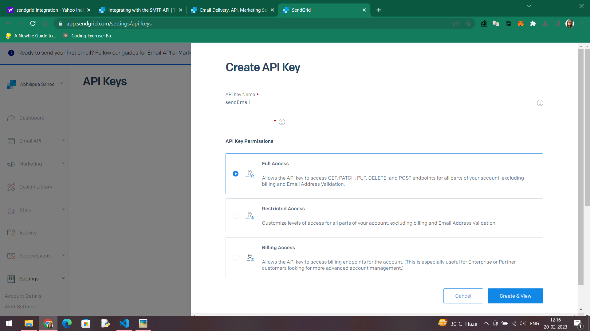 Sendgrid API Key Form